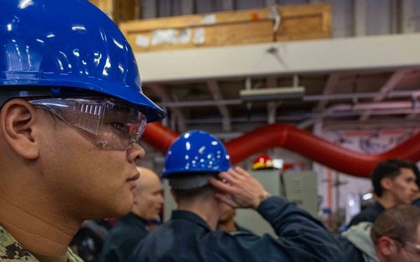 USS America (LHA 6) Conducts a Damage Control Inspection Drill