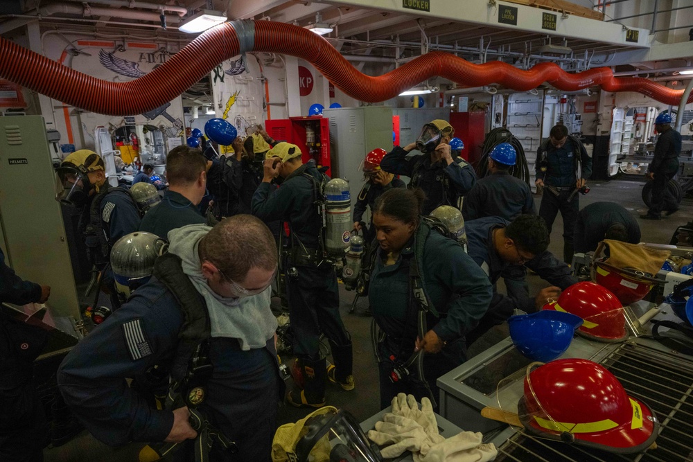 USS America (LHA 6) Conducts a Damage Control Inspection Drill