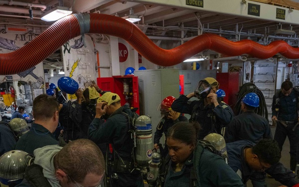 USS America (LHA 6) Conducts a Damage Control Inspection Drill