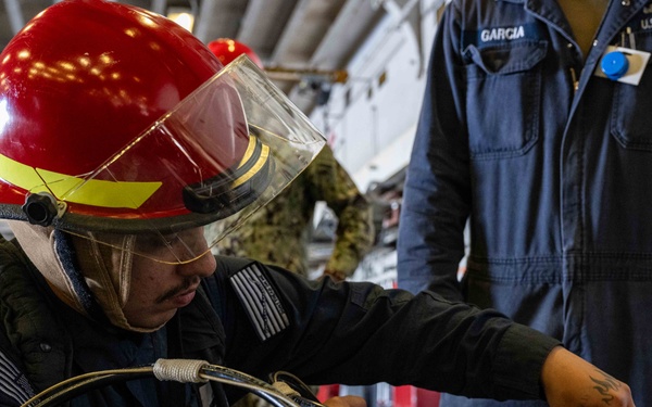 USS America (LHA 6) Conducts a Damage Control Inspection Drill