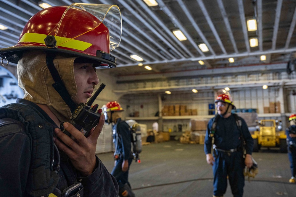 USS America (LHA 6) Conducts a Damage Control Inspection Drill