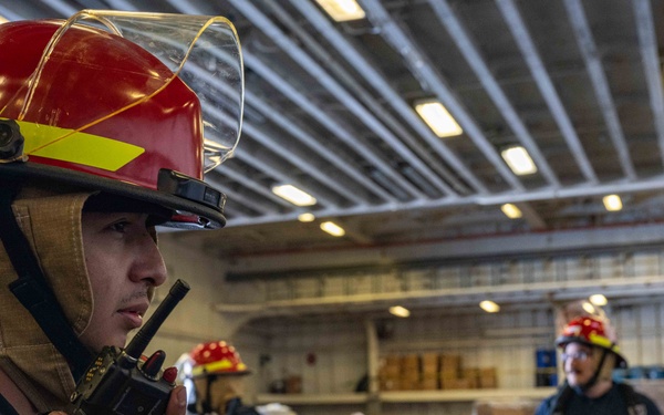 USS America (LHA 6) Conducts a Damage Control Inspection Drill