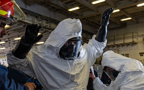 USS America (LHA 6) Conducts a Damage Control Inspection Drill