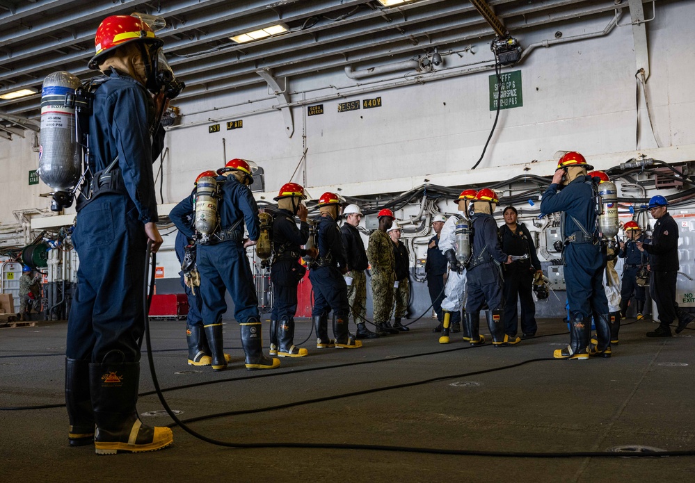 USS America (LHA 6) Conducts a Damage Control Inspection Drill