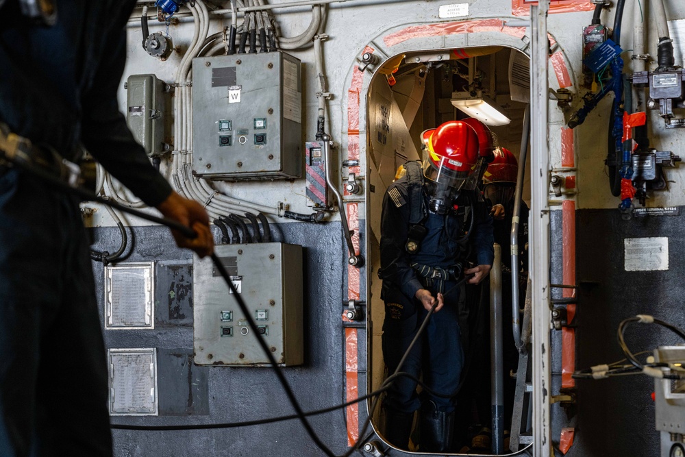 USS America (LHA 6) Conducts a Damage Control Inspection Drill