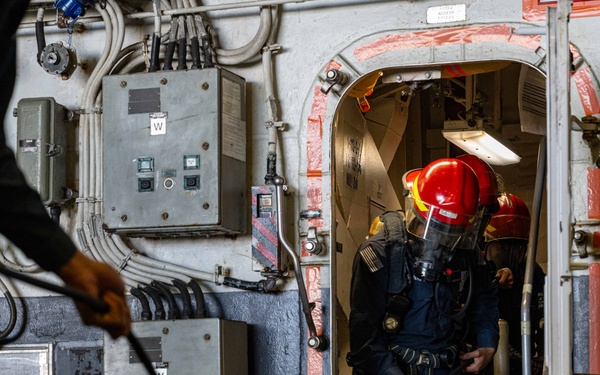 USS America (LHA 6) Conducts a Damage Control Inspection Drill