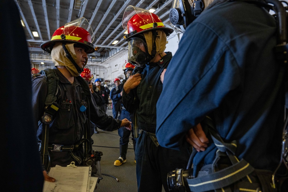 USS America (LHA 6) Conducts a Damage Control Inspection Drill
