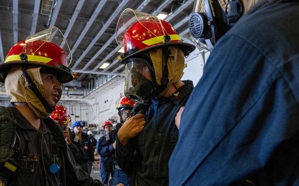 USS America (LHA 6) Conducts a Damage Control Inspection Drill