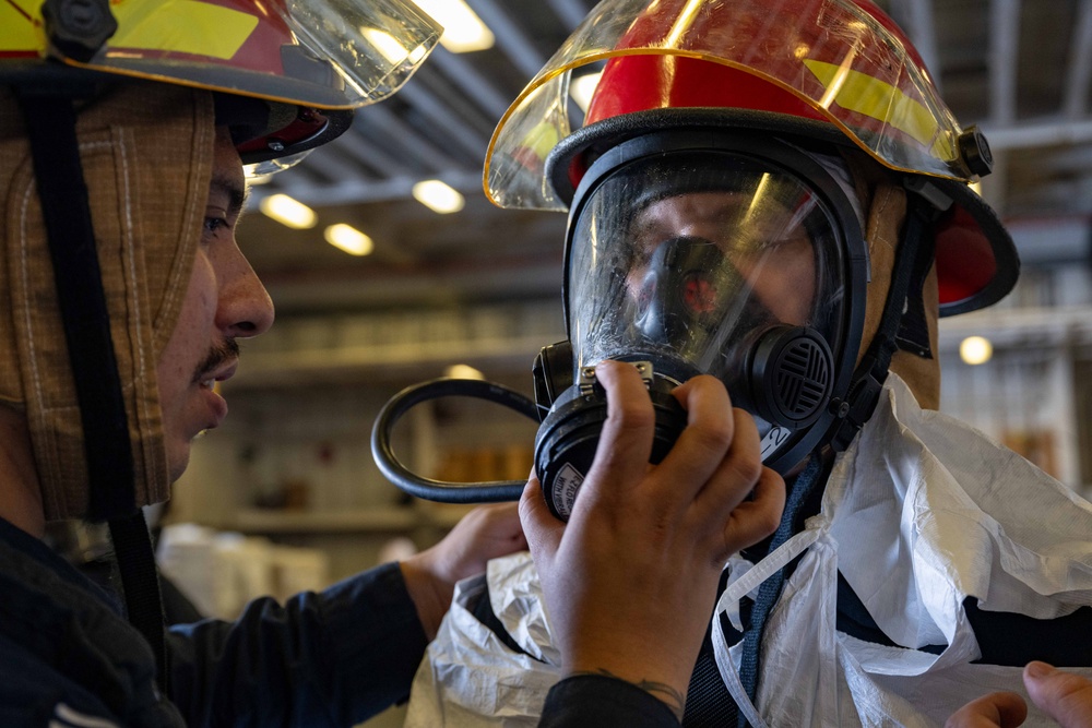USS America (LHA 6) Conducts a Damage Control Inspection Drill