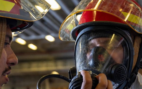 USS America (LHA 6) Conducts a Damage Control Inspection Drill
