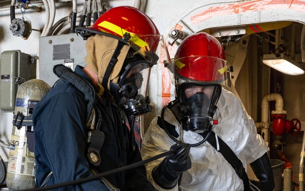 USS America (LHA 6) Conducts a Damage Control Inspection Drill