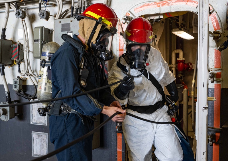USS America (LHA 6) Conducts a Damage Control Inspection Drill