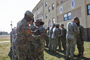 Fort McCoy Garrison Commander provides speech during repatching ceremony at Fort McCoy