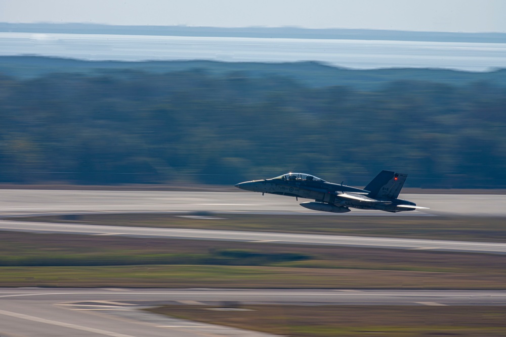 Royal Canadian Air Force CF-18 Hornets conduct flight operations at MacDill AFB