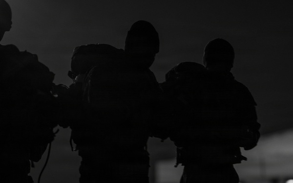 52 EOD Soldiers prepare for the start of the Norwegian foot march.