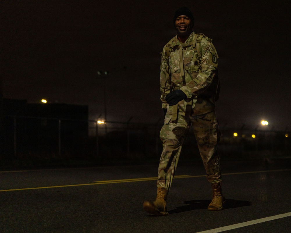 SFC joshua Muzzon sets out for the Norwegian foot march