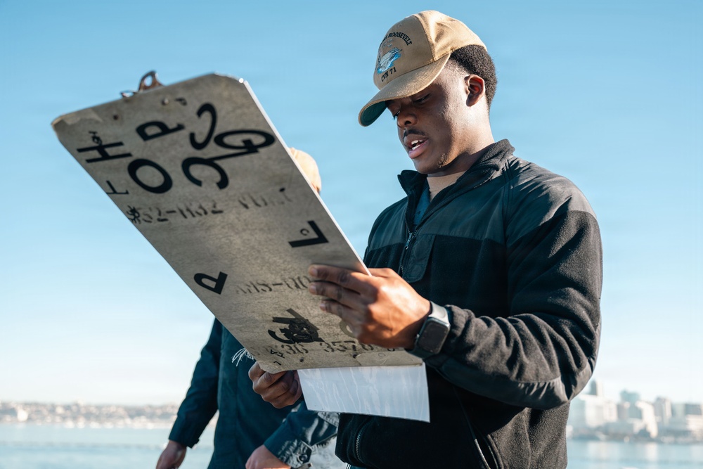 U.S. Navy Sailors Conduct Maintenance on the Flight Deck
