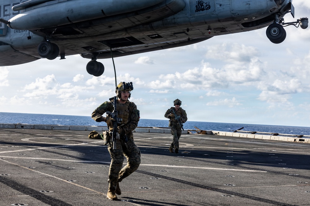 USS San Antonio Conducts Fast Rope Training Evolution