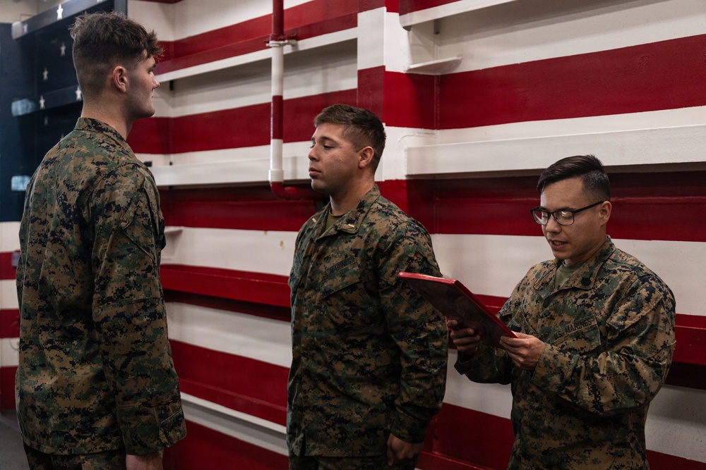 11th MEU Marine promotes to Lance Corporal aboard USS Portland