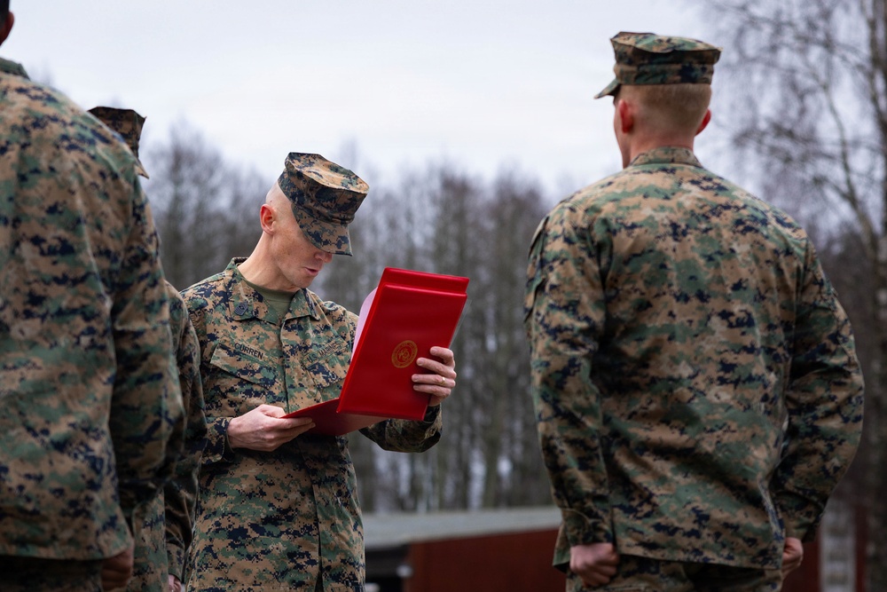Two U.S. Navy Sailors awarded Fleet Marine Force pin and two Marines promote to Corporal while deployed