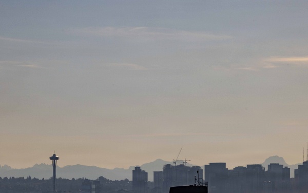 The former USS Sam Rayburn (SSBN 635), now MTS Rayburn, departs Seattle for the final time.