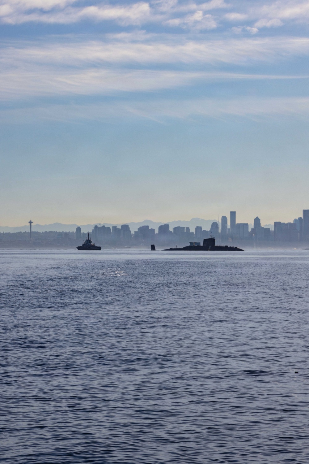 The former USS Sam Rayburn (SSBN 635), now MTS Rayburn, departs Seattle for the final time.