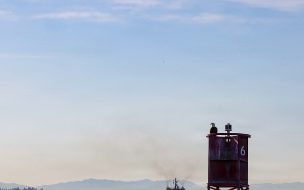 The former USS Sam Rayburn (SSBN 635), now MTS Rayburn, departs Seattle for the final time.