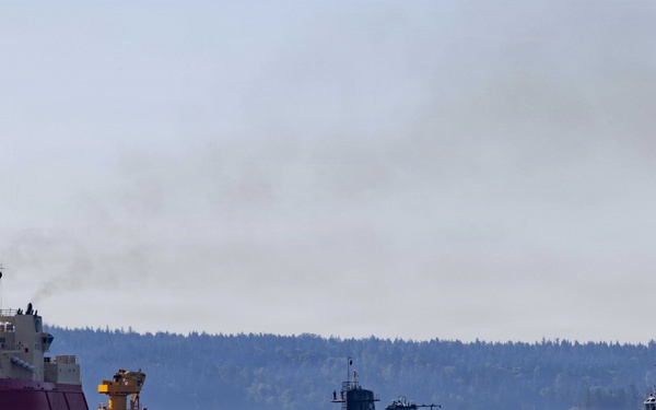The former USS Sam Rayburn (SSBN 635), now MTS Rayburn, departs Seattle for the final time.
