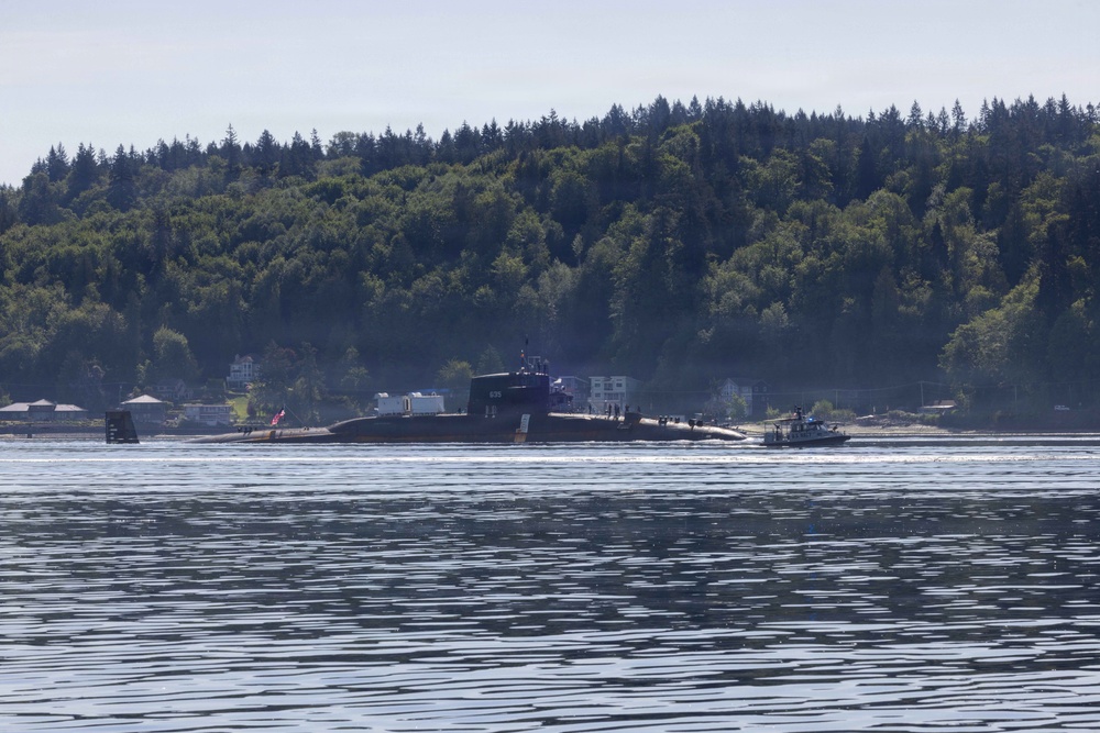The former USS Sam Rayburn (SSBN 635), now MTS Rayburn, departs Seattle for the final time.