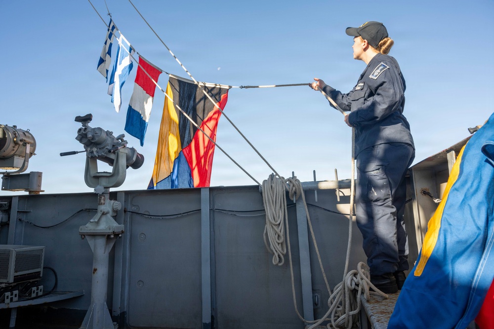 Sailor Shifts Colors During Port Transit Aboard USS Nimitz