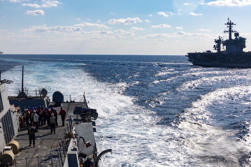USS Dewey Completes a Replenishment-at-Sea with USS George Washington