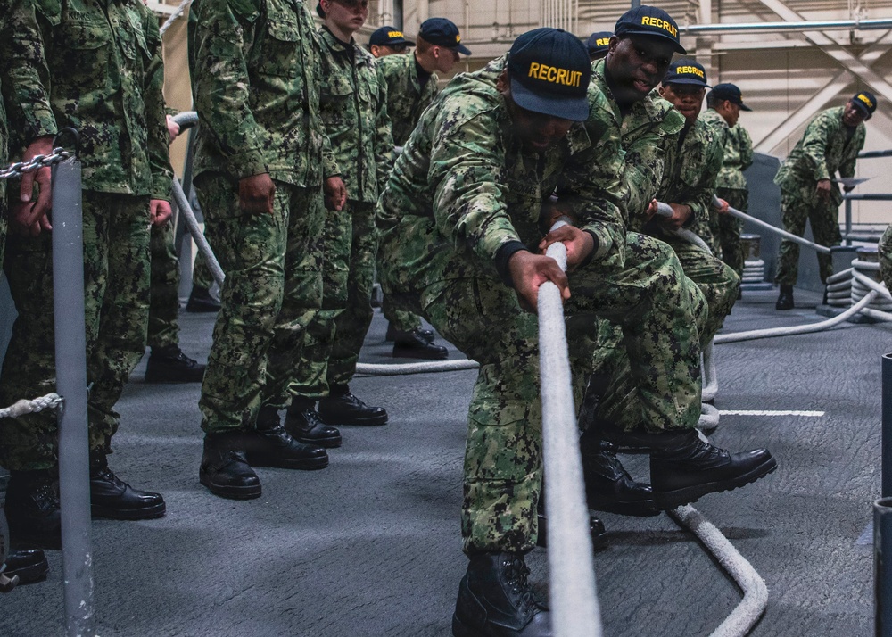 Recruits Participate in a Seamanship Evaluation at the USS Marlinspike