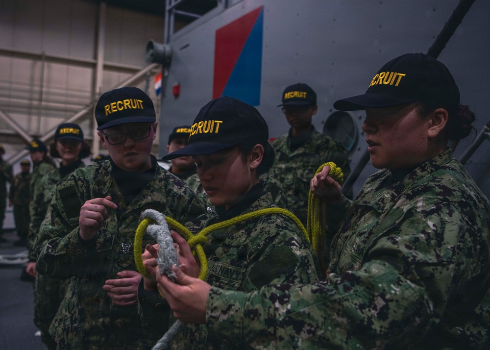 Recruits Participate in a Seamanship Evaluation at the USS Marlinspike