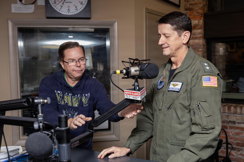 NETC Commander Rear Adm. Gregory Huffman conducts radio interview with NewsRadio 92.3