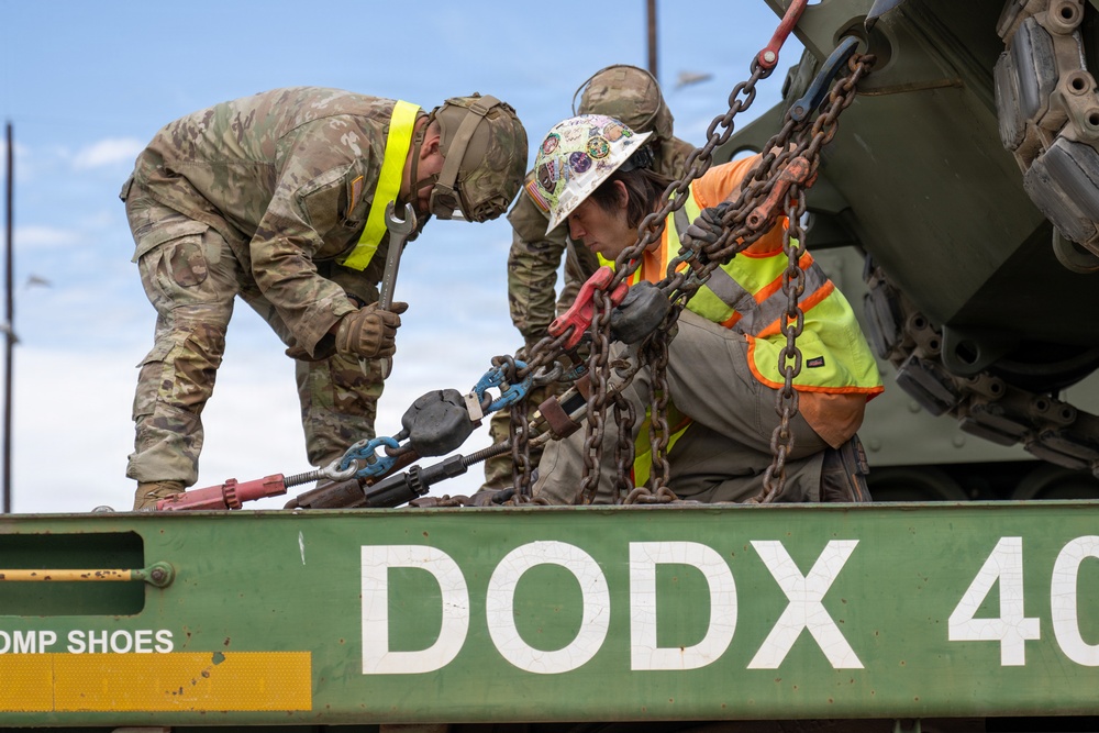 III Armored Corps loads train bound for Army Birthday 250 celebration in Washington