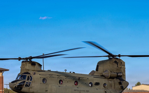 82nd Airborne CH-47 Chinook Lifts Off for a Combined Arms Field Exercise with SOF Civil Affairs