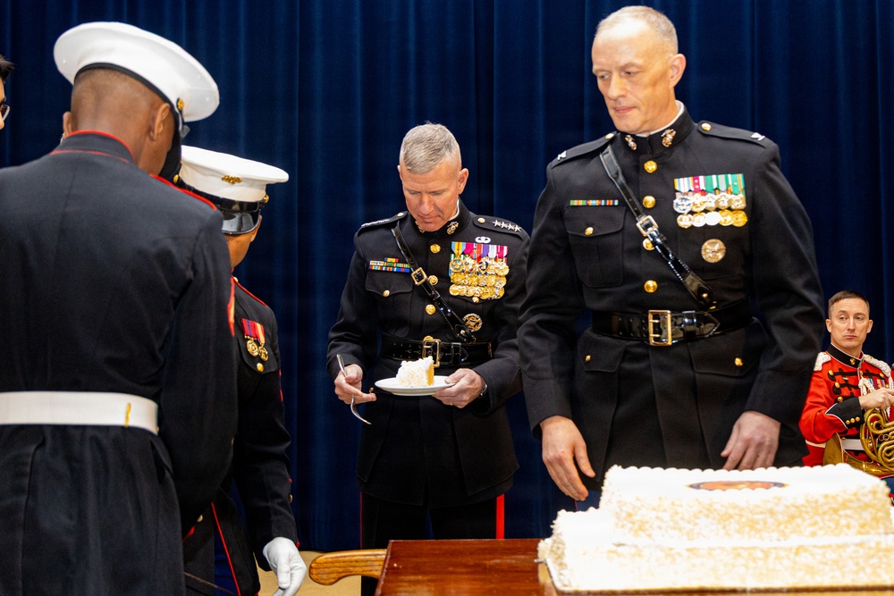 The Commandant, Gen. Eric M. Smith attends the Department of State Marine Corps 250th Birthday Cake Cutting Ceremony