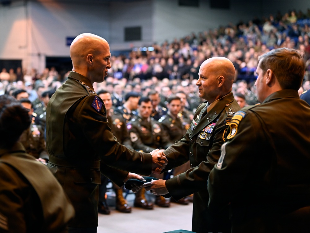 Special Forces Students Don Green Berets at Regimental First Formation
