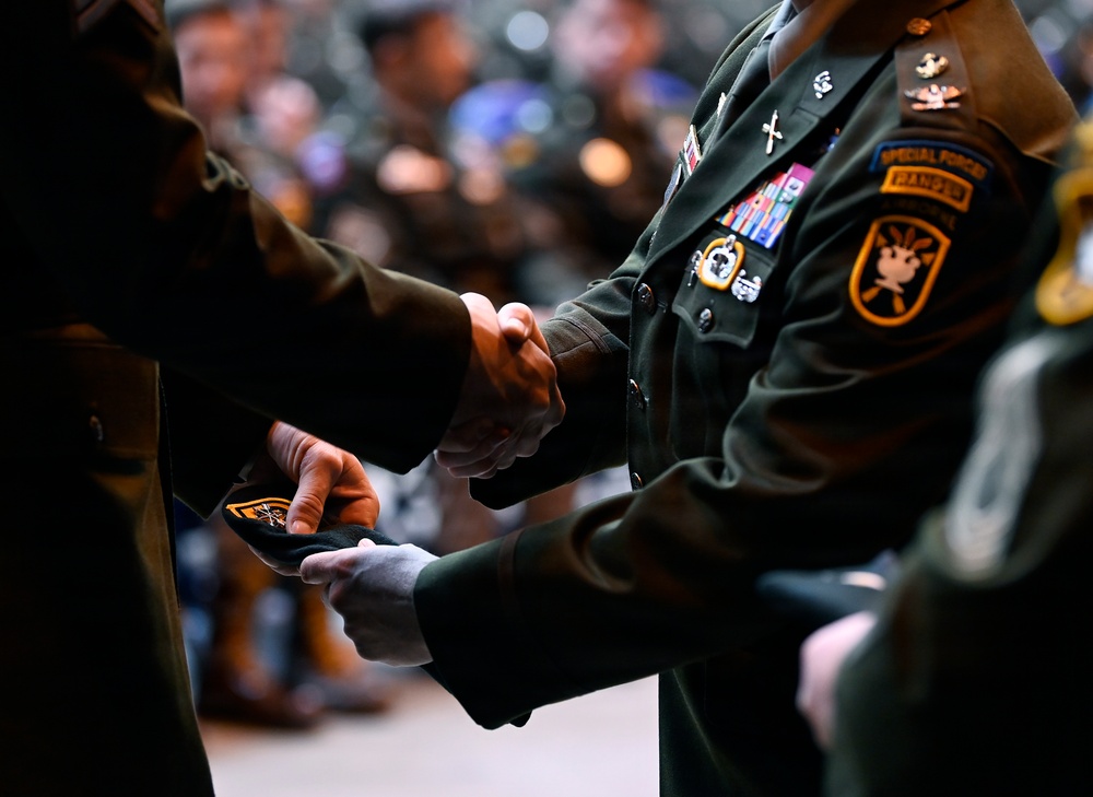 Special Forces Students Don Green Berets at Regimental First Formation