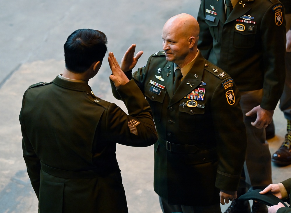 Special Forces Students Don Green Berets at Regimental First Formation