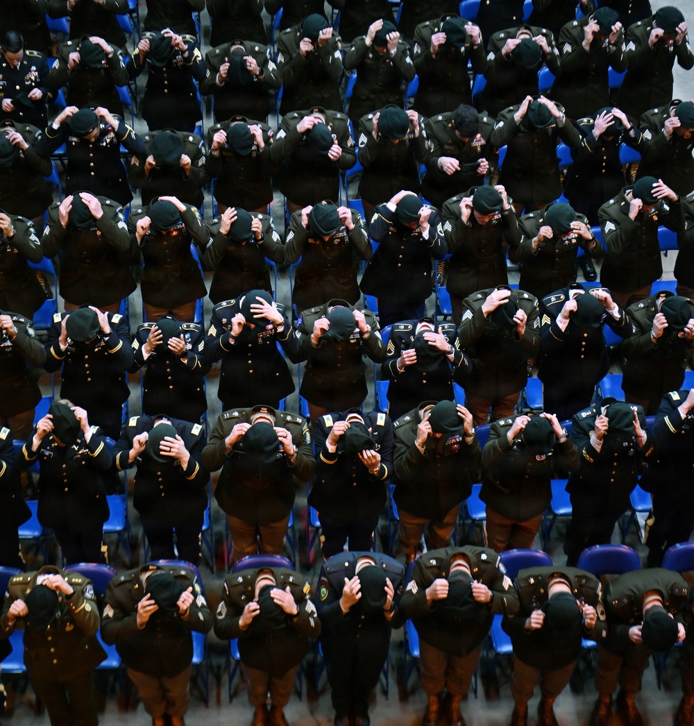 Special Forces Students Don Green Berets at Regimental First Formation