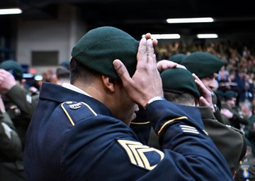 Special Forces Students Don Green Berets at Regimental First Formation