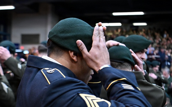Special Forces Students Don Green Berets at Regimental First Formation