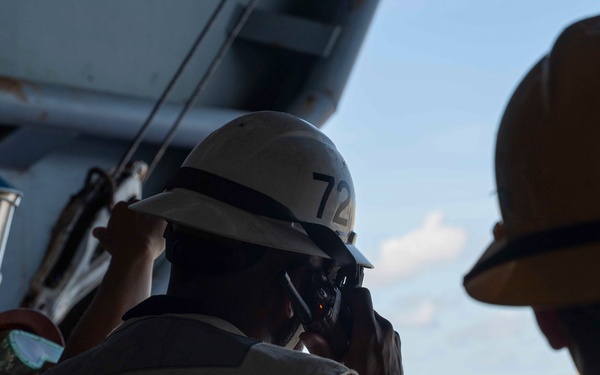 Abraham Lincoln conducts a fueling-at-sea with Frank E. Petersen Jr.