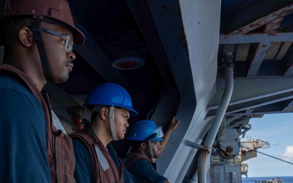 Abraham Lincoln conducts a fueling-at-sea with Frank E. Petersen Jr.