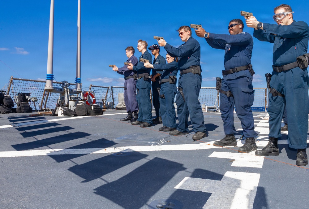 USS Milius (DDG 69) conducts small arms gun shoot