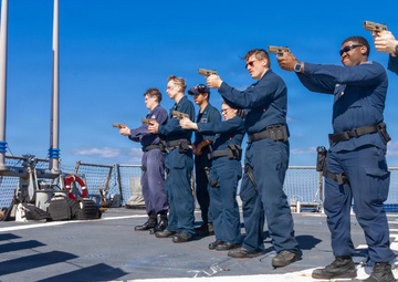 USS Milius (DDG 69) conducts small arms gun shoot