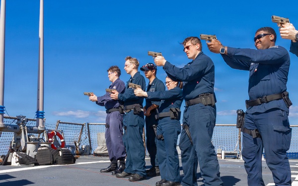 USS Milius (DDG 69) conducts small arms gun shoot
