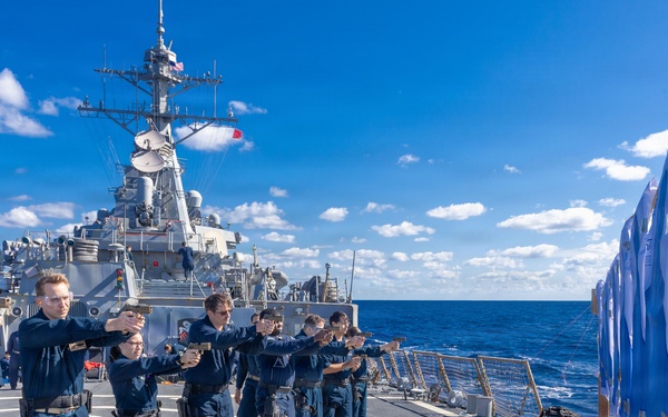 USS Milius (DDG 69) conducts small arms gun shoot