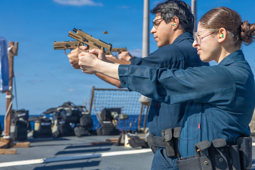 USS Milius (DDG 69) conducts small arms gun shoot